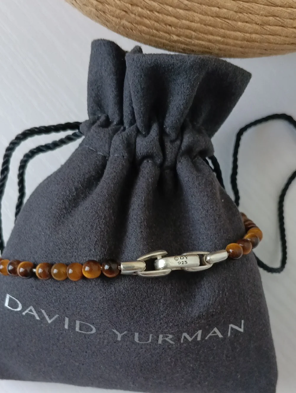 David Yurman 4mm Tiger's Eye Sterling Silver Spiritual Beaded Cross Bracelet